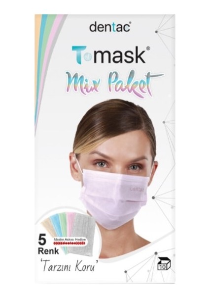 T-Mask 3 Katlı Telli 5 Renk Cerrahi Yüz Maskesi 10'lu Kutu x 10 Adet ( 100 Adet Maske)