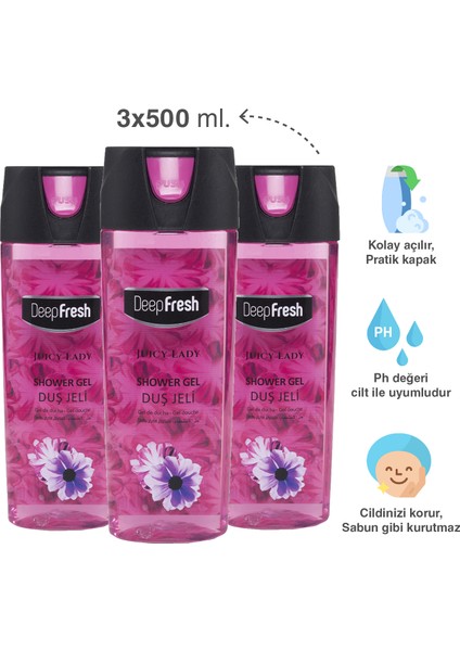 Pratik Kapaklı Duş Jeli Juicy Lady 3 x 500 ml