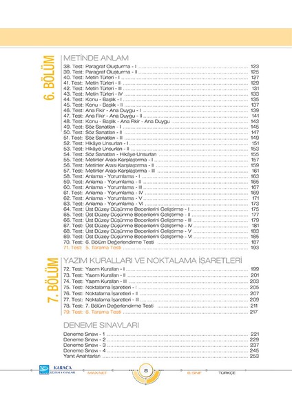 Karaca Yayınevi Maxnet 6. Sınıf Türkçe Soru Kitabı