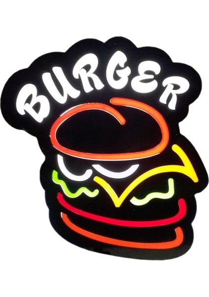 Burger Yazılı Görselli Tabelası 3D LED 30 cm x 45 cm