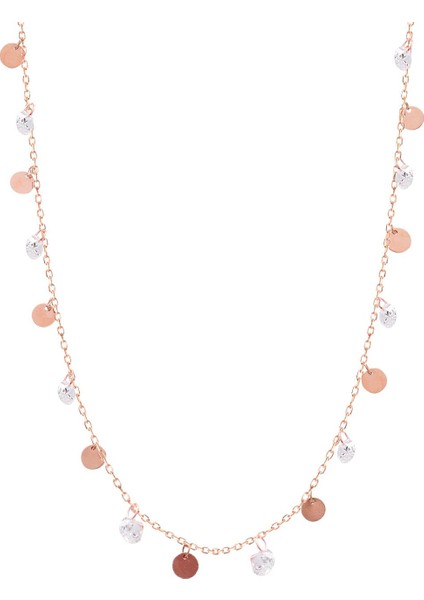 Sallantılı Pullu Taşlı Gümüş Kolye Rose