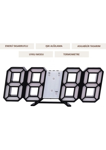 3D LED Dijital Alarm ve Termometre Takvim Masa Duvar Saati