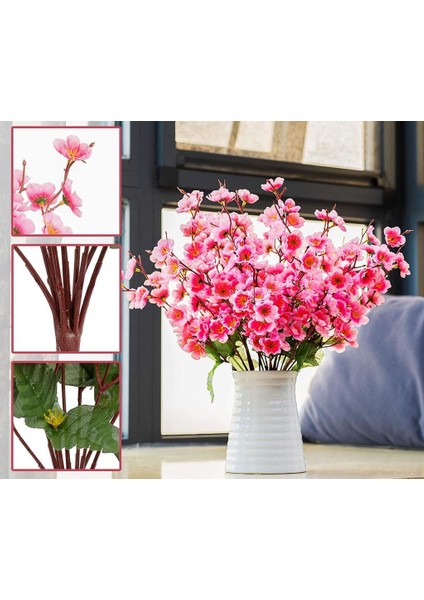 Yapay Çiçek Bahardalı Japon Kiraz Çiçeği 9 Dallı 35CM Pembe 3 Demet