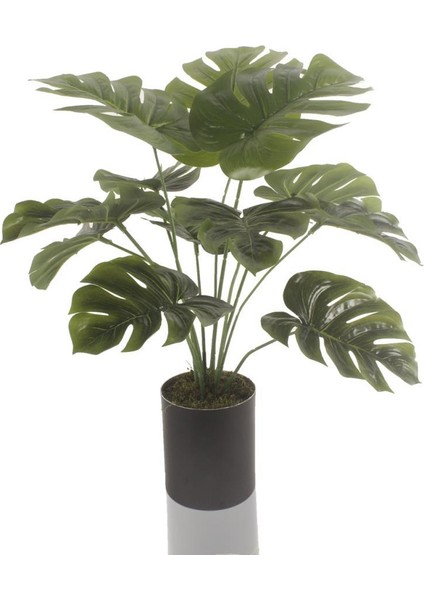 Yapay Çiçek Monstera Deve Tabanı Metal Mat Siyah Saksılı Yapay Bitki Salon Çiçeği 12 Yaprak