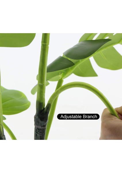 Yapay Çiçek Monstera Deve Tabanı Metal Mat Siyah Saksılı Yapay Bitki Salon Çiçeği 12 Yaprak
