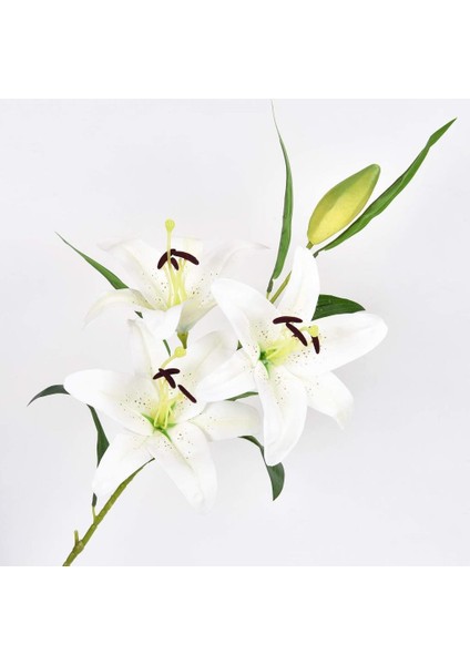 Yapay Çiçek Lilyum 3 Kafalı Islak Zambak 80CM Beyaz