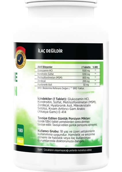 Glucosamine Chondroitin Msm Besin Takviyesi 180 Tablet