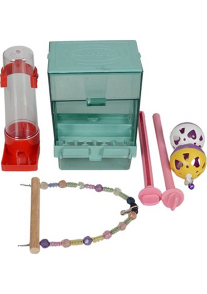 Muhabbet Kuşu Akıllı Yemlik Ikili Top Suluk Salıncak Tünek Seti