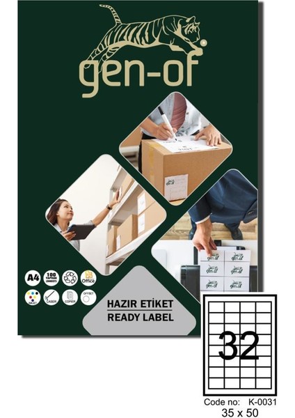 GK-0031 Laser Etiket 35 x 50 100 Sayfa 3200 Etiket
