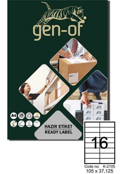 GK-2105 Laser Etiket 105 x 37.125 100 Sayfa 1600 Etiket