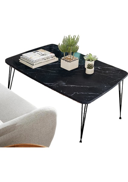 Elit Dikdörtgen Masa Orta Sehpa Metal Firkete Ayaklı