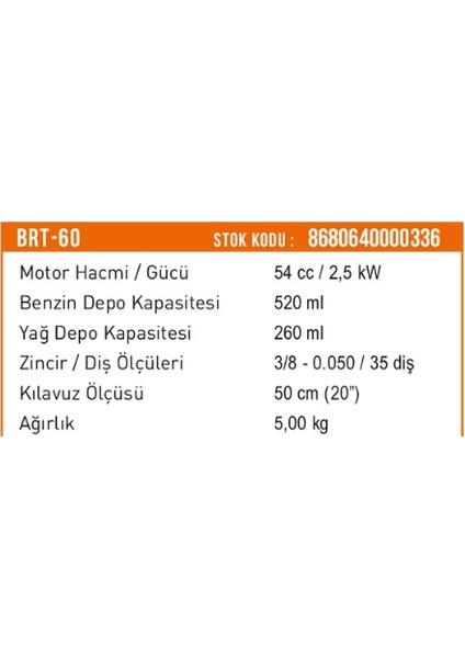 Brt-55 Benzinli Ağaç Kesme Motoru