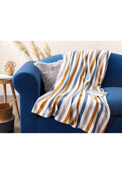 Stripe Polar Tv Battaniye 120x170 cm Hardal