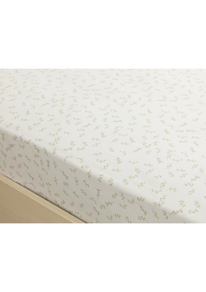 Leafy Pamuklu Tek Kişilik Lastikli Çarşaf 100x200 cm Açık Yeşil