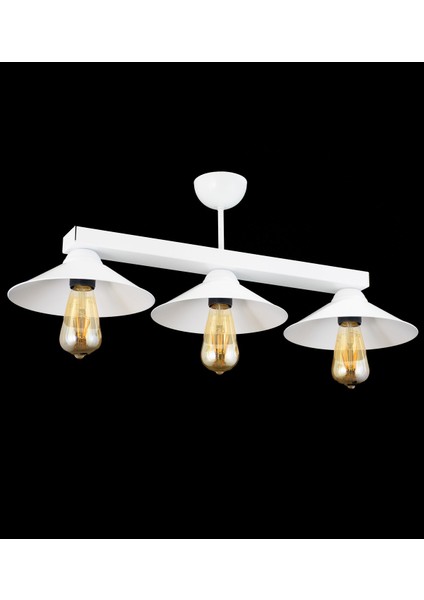 Retro Rustik Model Metal Üçlü Beyaz Profonyer Avize