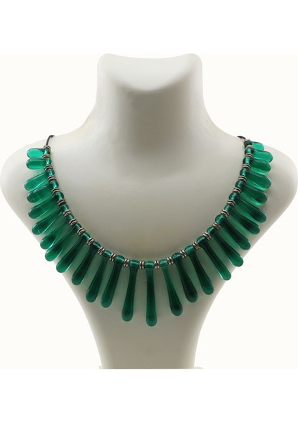 Zümrüt Damlalar Halesi El Emeği Özel Tasarım Kolye