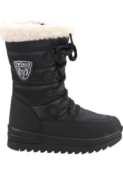 995 Kız Çocuk Kar Botu Termal Kürklü Siyah Düz Topuklu Rahat Ayakkabı