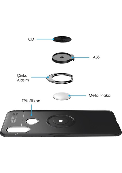 Xiaomi Mi A2 Kılıf Mi 6x Selfie Yüzüklü Esnek Silikon Rvl