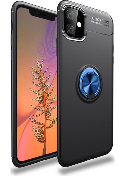Apple iPhone 12 Mini Kılıf 5.4 inç Selfie Yüzüklü Esnek Silikon Siyah Mavi Rvl