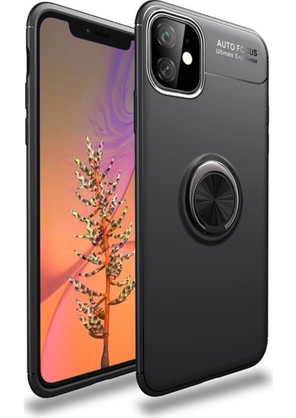 Apple iPhone 12 Mini Kılıf 5.4 inç Selfie Yüzüklü Esnek Silikon Siyah Rvl