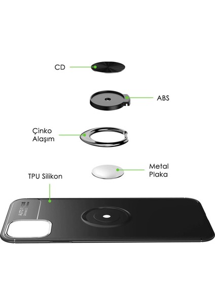 Apple iPhone 12 Mini Kılıf 5.4 inç Selfie Yüzüklü Esnek Silikon Siyah Rvl modelleri