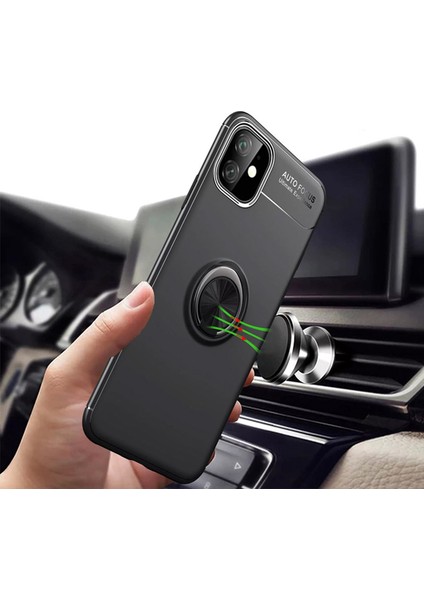 Apple iPhone 12 Mini Kılıf 5.4 inç Selfie Yüzüklü Esnek Silikon Siyah Rvl indirimleri
