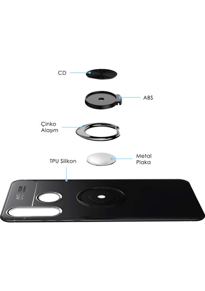 Huawei Y6P Kılıf Selfie Yüzüklü Tutuculu Esnek Silikon Rvl