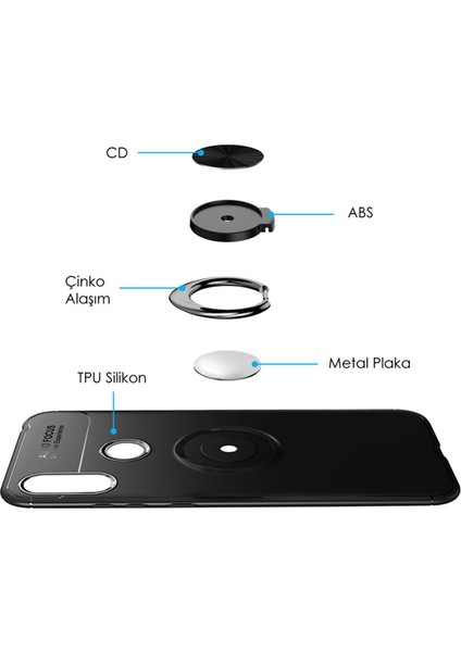 Huawei Y6 2019 Kılıf Selfie Yüzüklü Tutuculu Esnek Silikon Rvl
