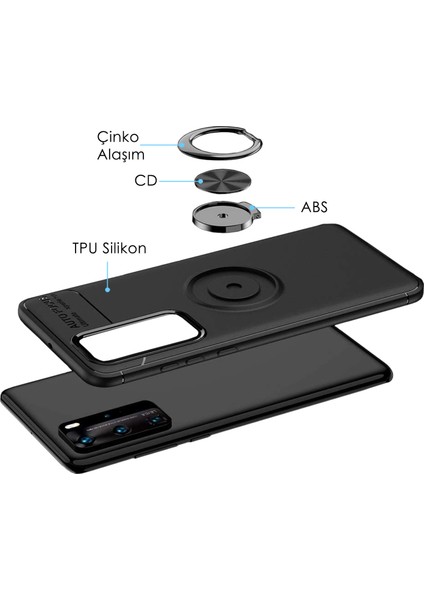 Huawei P40 Kılıf Selfie Yüzüklü Tutuculu Esnek Silikon Rvl