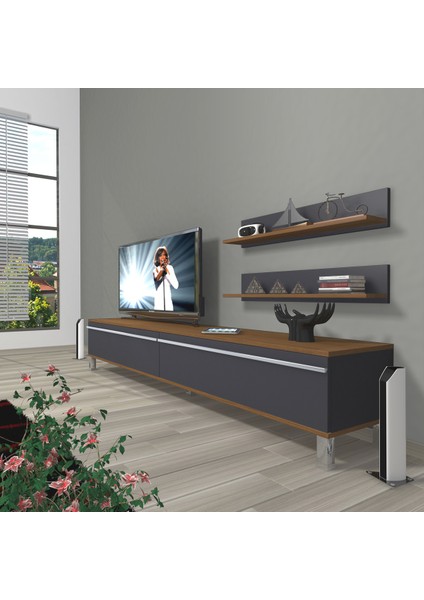 Eko 4 Mdf Std Krom Ayaklı Tv Ünitesi Tv Sehpası Ceviz Antrasit