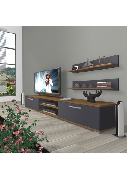 Eko 4 Mdf DVD Tv Ünitesi Tv Sehpası Ceviz Antrasit