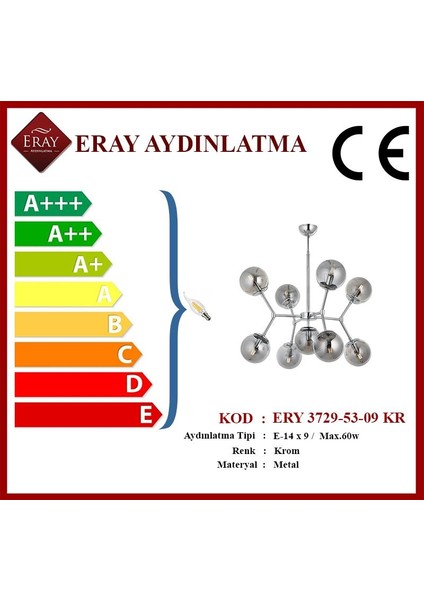 Eray Aydınlatma Topaç 9 Lu Krom Avize