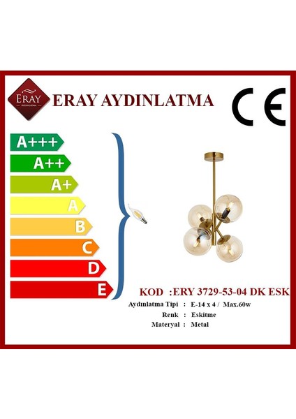 Topaç 4'lü Dikey Eskitme Avize