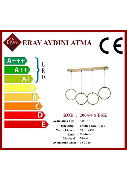 2004-4 S Eskitme Sıralı LED Avize