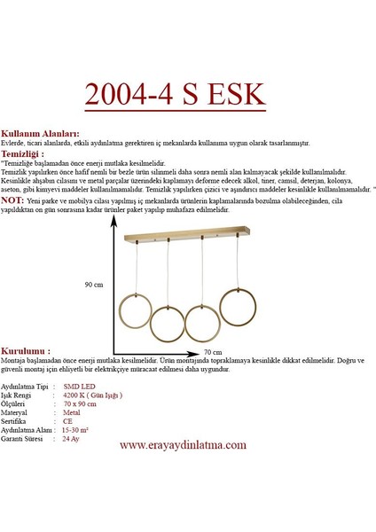 2004-4 S Eskitme Sıralı LED Avize