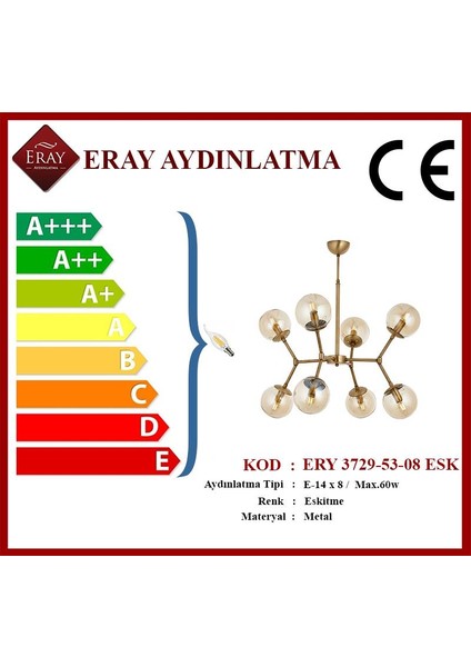 Eray Aydınlatma Topaç 8'li Eskitme Avize