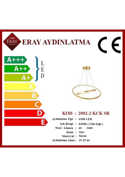 Eray Aydınlatma 2002-2 30-40 Sarı LED  Avize