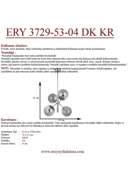 Eray Aydınlatma Topaç 4'lü Dikey Krom Avize