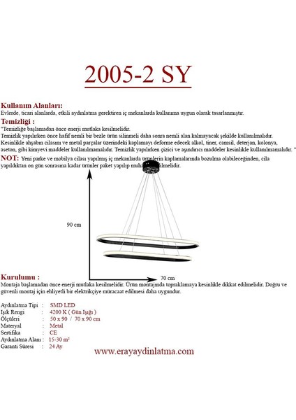 2005-2 Siyah Elips LED Avize