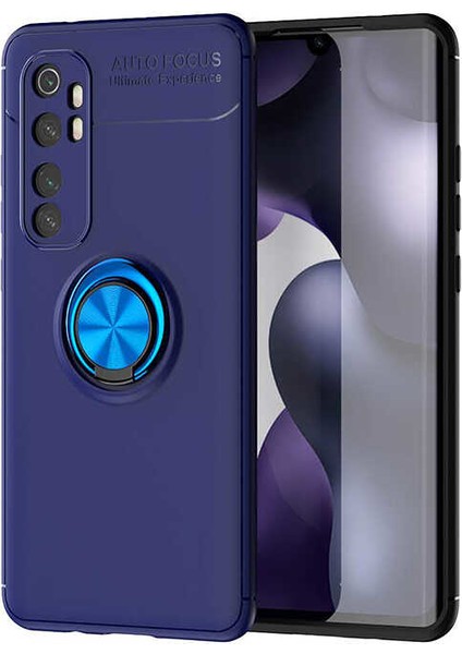 Xiaomi Mi Note 10 Lite Kılıf Autofocus Shockprof Ravel Yüzüklü Standlı Slikon Kapak Lacivert