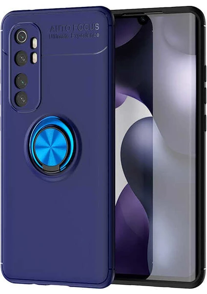 Case 4U Xiaomi Mi Note 10 Lite Kılıf Autofocus Shockprof Ravel Yüzüklü Standlı Slikon Kapak Lacivert