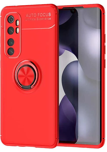 Case 4U Xiaomi Mi Note 10 Lite Kılıf Autofocus Shockprof Ravel Yüzüklü Standlı Slikon Kapak Kırmızı