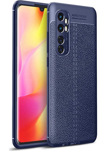 Xiaomi Mi Note 10 Lite Kılıf Rugan Armor Deri Görünümlü Yüksek Kalite Silikon Niss Lacivert