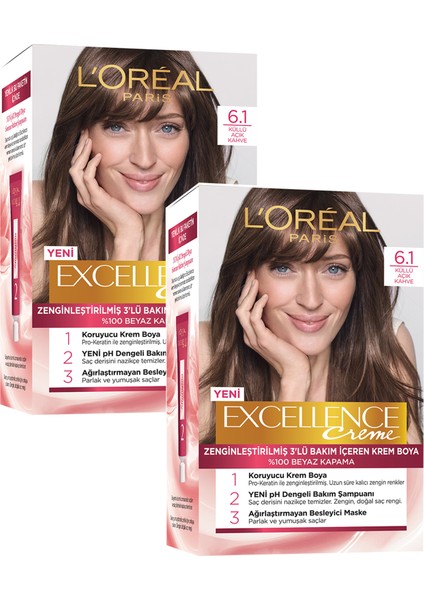 Excellence Creme Saç Boyası - L'oréal Paris Excellence Creme Saç Boyası 6.1 Küllü Açık Kahve x 2