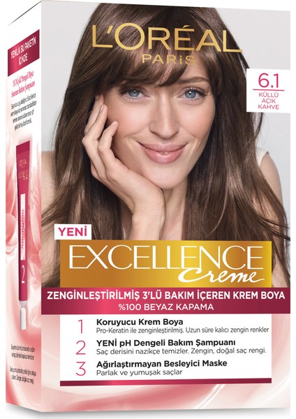 Excellence Creme Saç Boyası - L'oréal Paris Excellence Creme Saç Boyası 6.1 Küllü Açık Kahve x 2