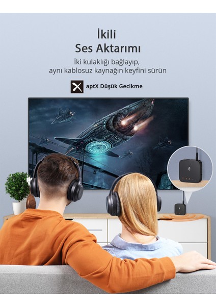 TaoTronics TT-BA09 PRO BT 5.0 Kodek Görüntüleyicili aptX Düşük Gecikme TV Ev Ses Sistemi Uyumlu 3.5 AUX  RCA SPDIF Giriş/Çıkışlı Alıcı/Verici 24 Saat Pil Ömrü