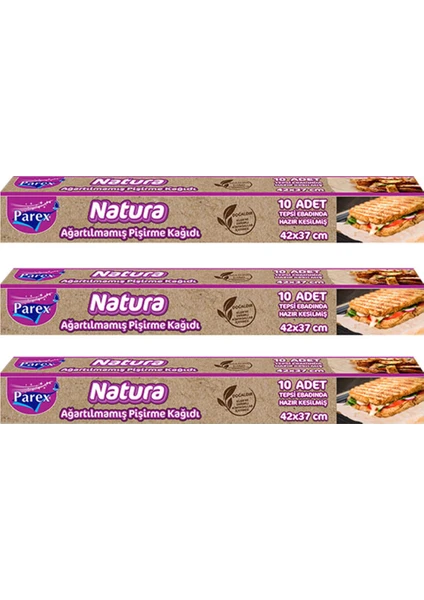 Natura 3 Paket Ağartılmamış Hazır Kesilmiş Pişirme Kağıdı 10'lu