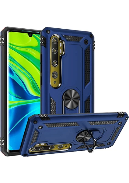 Case 4U Xiaomi Mi Note 10 Lite Kılıf Çift Katmanlı Yüzüklü Manyetik Vega Kapak Lacivert