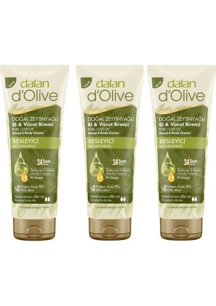 Dalan D'Olive El Ve Vücut Kremi Tüp 250Ml 3'Lü Set
