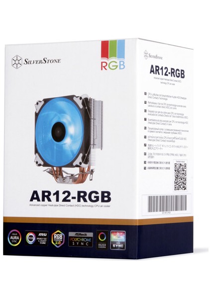 SilverStone AR12-RGB Intel & AMD Uyumlu, 4pin RGB PWM Fanlı, Kule Tipi İşlemci Soğutucu (SST-AR12-RGB)